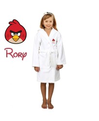 Red Bird Cartoon Design & Custom Name Embroidery on Kids Hooded Bathrobe